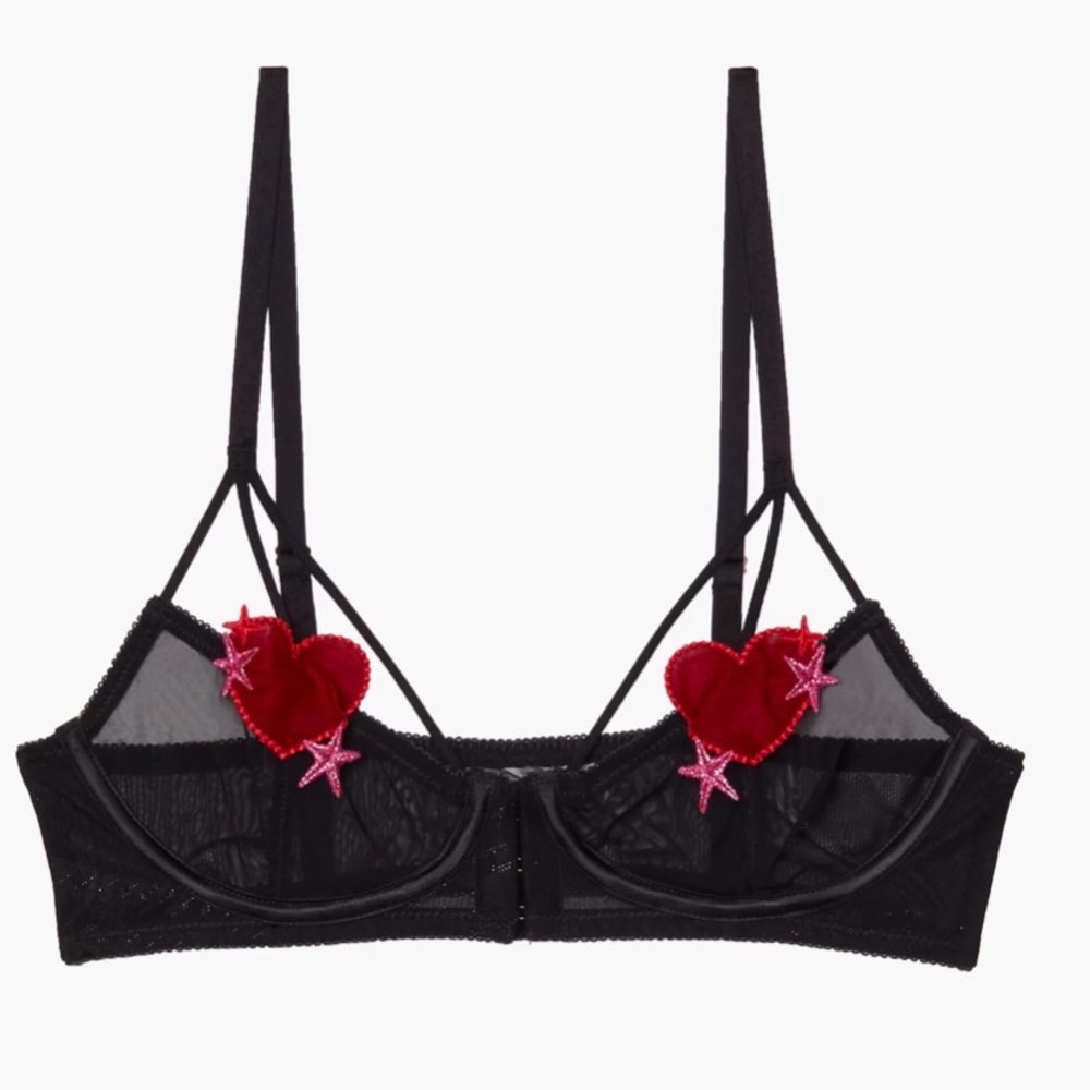 Savage X Fenty Hearts Stars Half Cup Bralette Velvet Mesh Unlined Valentines - Picture 2 of 10